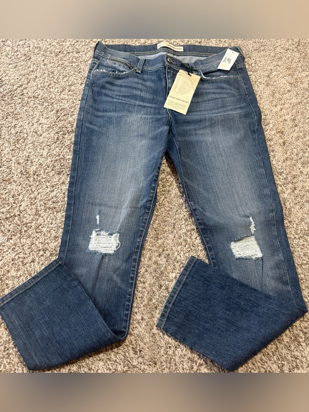 NWT Democracy | Denimocracy |Unisex Slim  Straight Blue Distressed Jeans SZ 32 - Picture 2 of 8